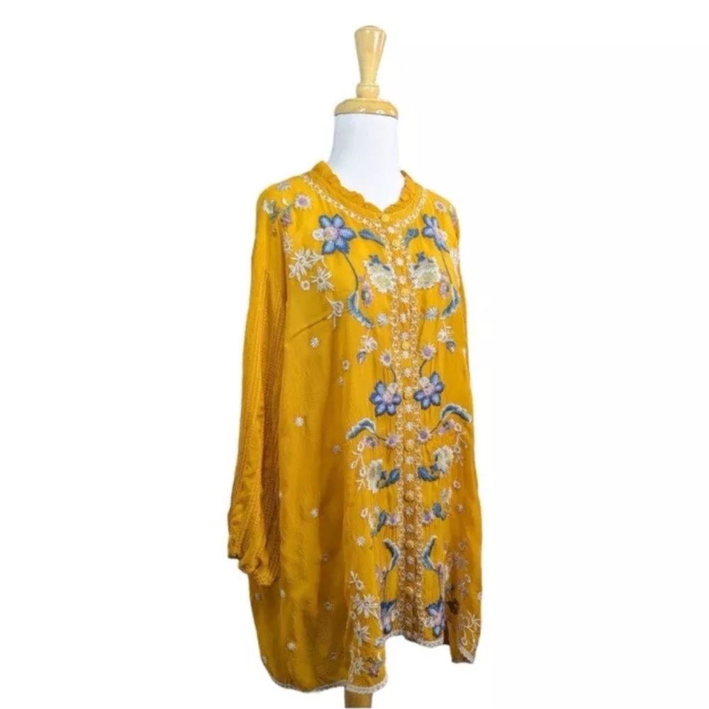 RARE Johnny Was Tove Tove Yellow Floral Embroidered Button Down BlouseSz S XC - Picture 5 of 13
